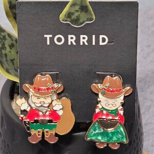 NEW!!! Western Mr. & Mrs. Claus Enamel Pins and Earrings Stocking stuffers